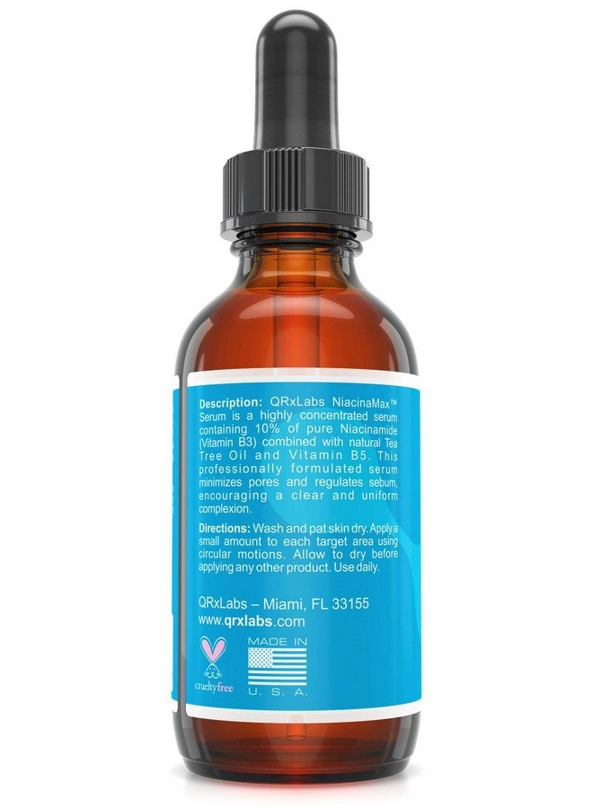 QRxLabs Niacinamax Serum With 10% Niacinamide (Vitamin B3), Tea Tree Oil, Calendula Extract, Allantoin And Vit. B5 & E - Enhanced Dermal Penetration - Shrinks Pores & Reduces Blemishes On Skin - 2 Oz / 60 Ml - Image 4