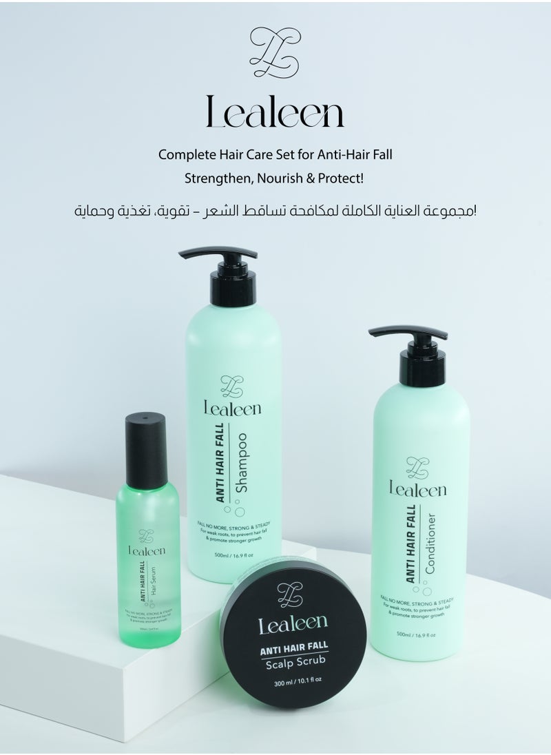 LEALEEN Lealeen Anti-Hair Fall Bundle | Shampoo 500ml-Conditioner 500ml-Hair Serum 100ml-Scalp Scrub 300ml  - Image 1