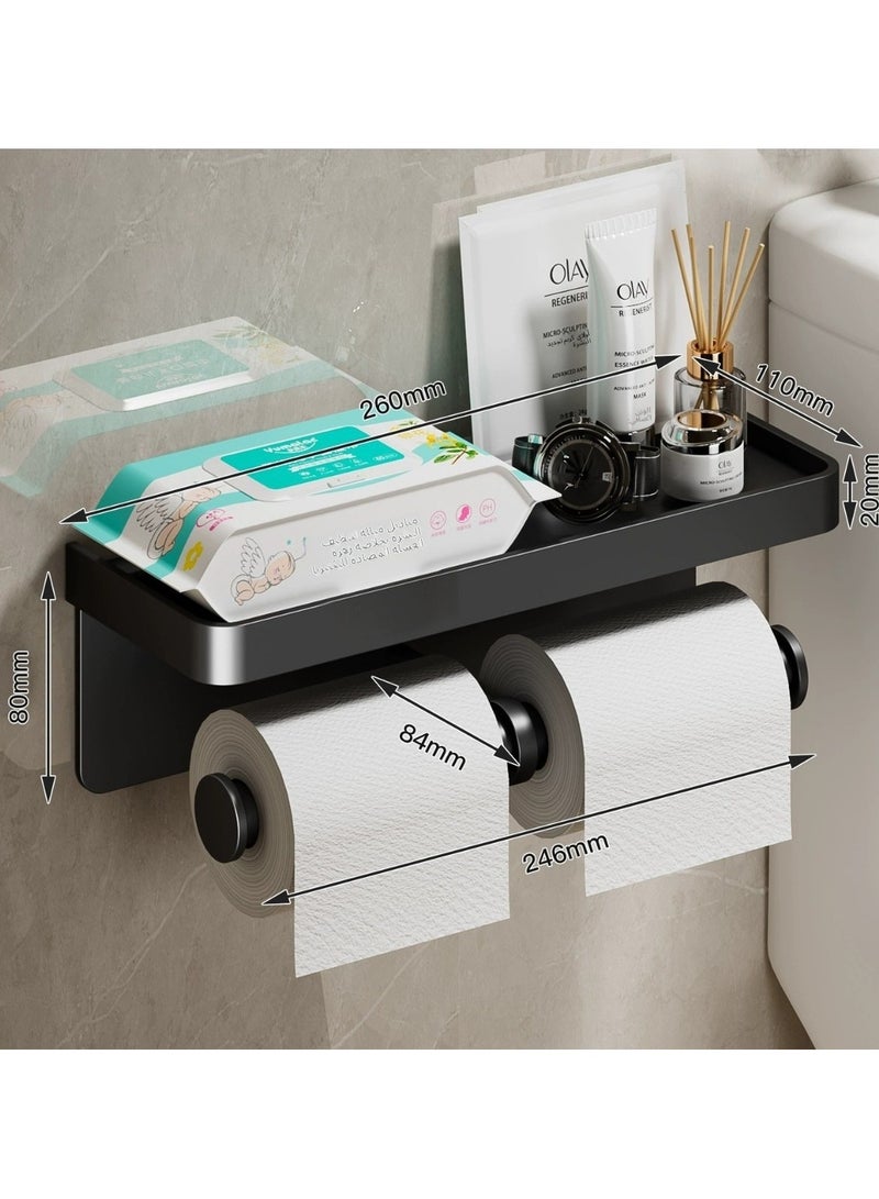 Stainless Steel Toilet Paper Holder, Multifunctional Paper Tissue Rack, Wall Mount Self Adhesive Paper Holder, with Widened Non-Slip Storage Tray, Strong Load-Bearing and Rust-Proof, Perfect for Bathroom and Kitchen, Slant Bar Style - Image 2