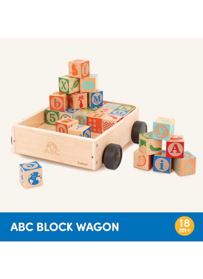 BATTAT - Wooden Abc Block Wagon- 26 Upper & Lower Case Alphabet Blocks & 4 Numbers With Storage Wagon - Image 1