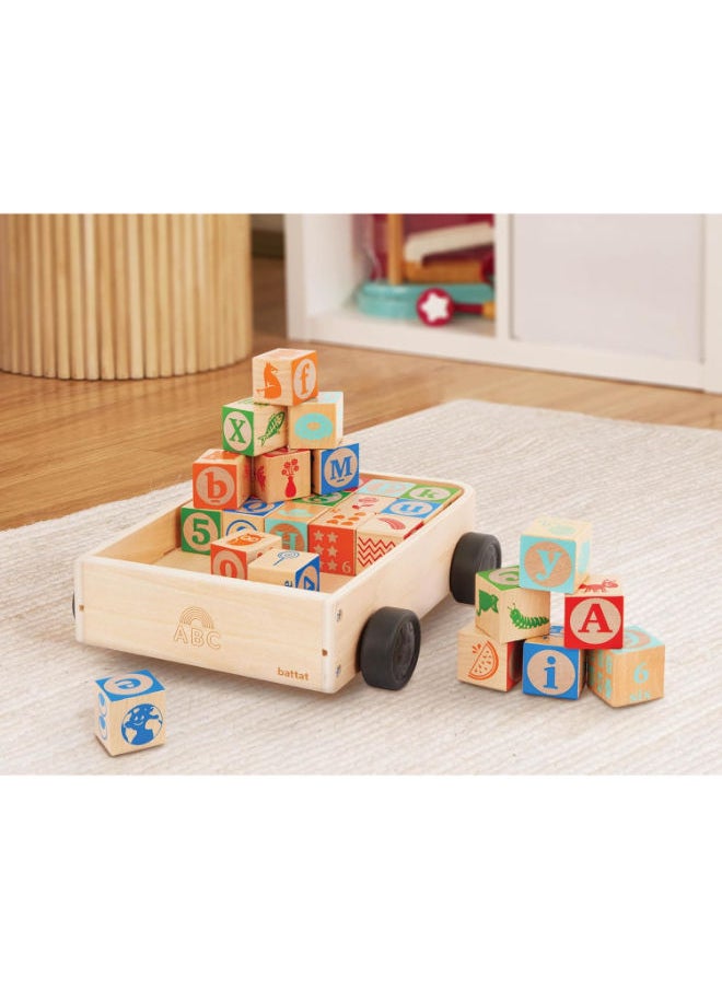 BATTAT - Wooden Abc Block Wagon- 26 Upper & Lower Case Alphabet Blocks & 4 Numbers With Storage Wagon - Image 1