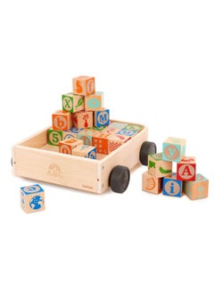 Wooden Abc Block Wagon- 26 Upper & Lower Case Alphabet Blocks & 4 Numbers With Storage Wagon