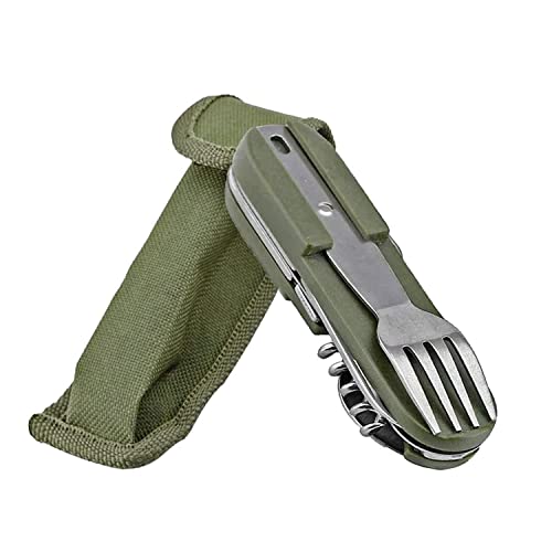TrekEaze 7 in 1 Camping Cutlery - Portable Outdoor Tableware Combination for Camping, Picnic, Hiking, Trekking - Detachable Spoon, Fork, Folding Knife, Cork Opener, Can Opener, and More - Image 1