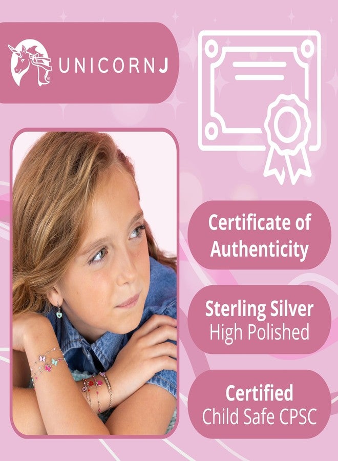 UNICORNJ Sterling Silver 925 Heart Earrings Leverback Dangle for Girls with Purple Enamel Color Heart in Heart - Image 4
