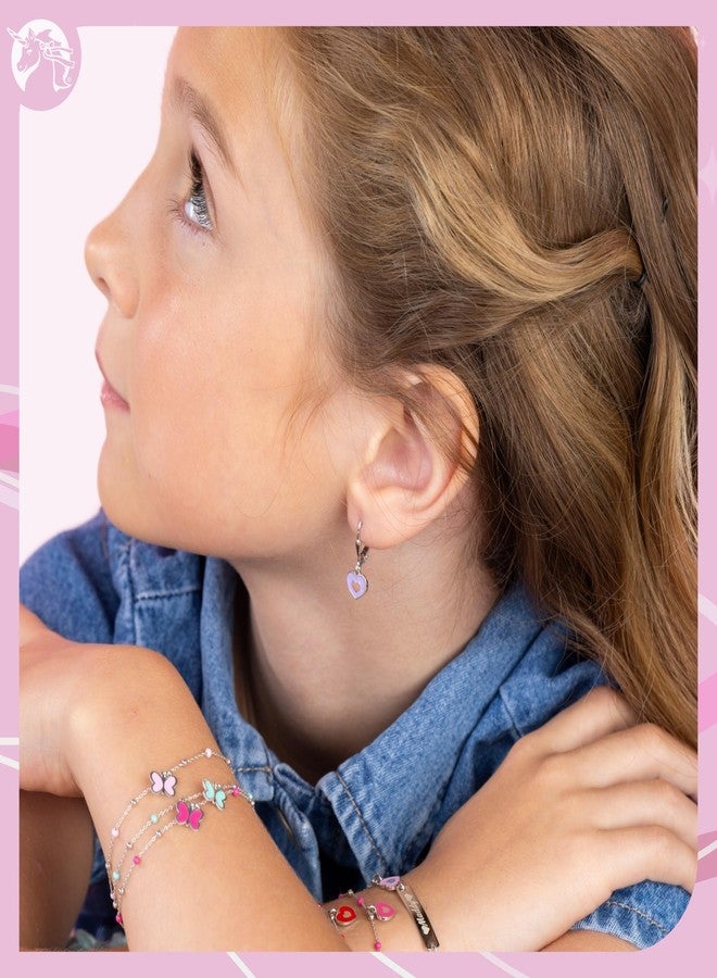 UNICORNJ Sterling Silver 925 Heart Earrings Leverback Dangle for Girls with Purple Enamel Color Heart in Heart - Image 2