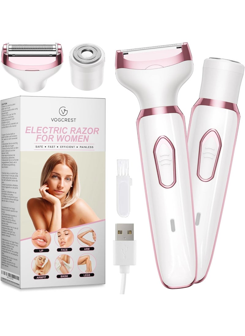 VG VOGCREST Electric Razor  Shaver  Trimmer for Women 2 in 1 Painless Body Razors and Facial Hair Remover  Rechargeable Hair Removal Kit for Face Body Leg Bikini Underarm Arm 