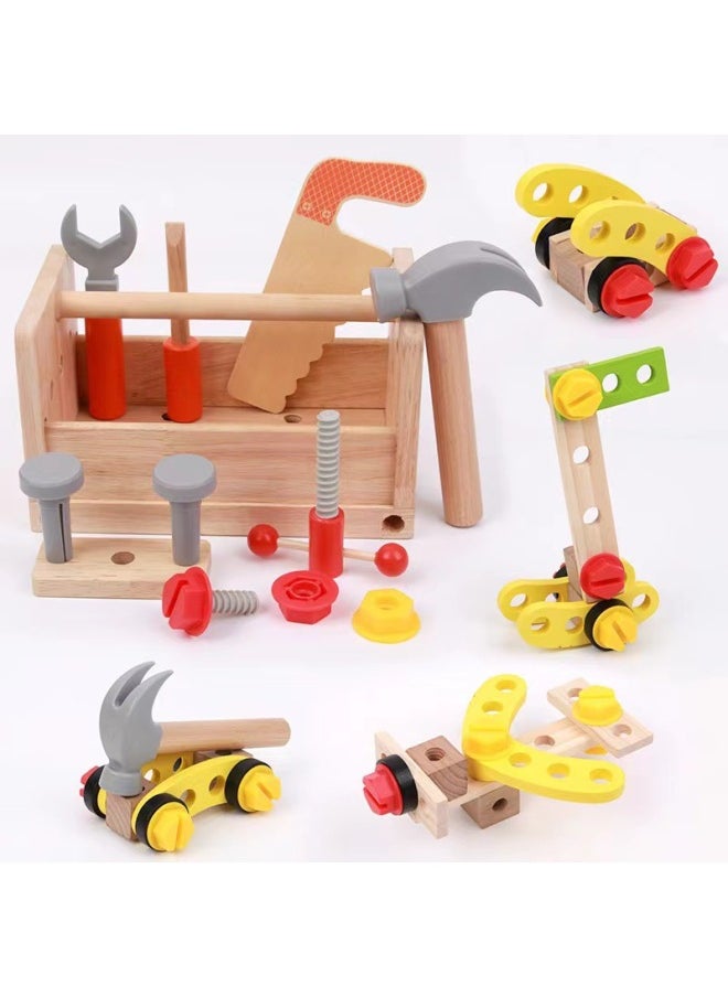 CPC Children's Wooden Simulation Toolbox Screw Nut Tool Table Kindergarten Baby Early Education Educational Toys-Color:Hb Premium Tool Box Set Combination 1.2kg  - Image 1