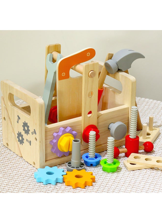CPC Children's Wooden Simulation Toolbox Screw Nut Tool Table Kindergarten Baby Early Education Educational Toys-Color:Hb Premium Tool Box Set Combination 1.2kg  - Image 3