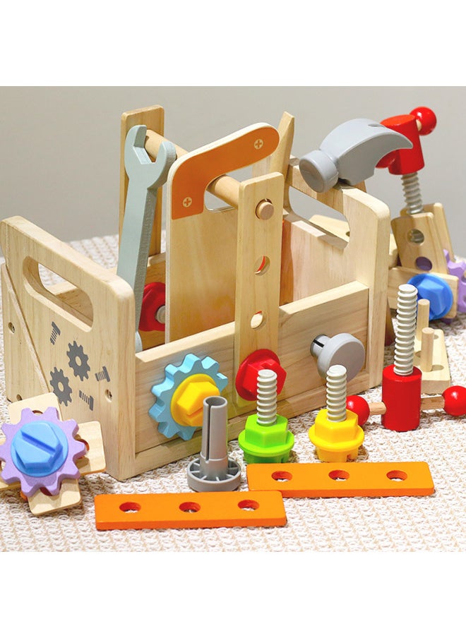 CPC Children's Wooden Simulation Toolbox Screw Nut Tool Table Kindergarten Baby Early Education Educational Toys-Color:Hb Premium Tool Box Set Combination 1.2kg  - Image 2