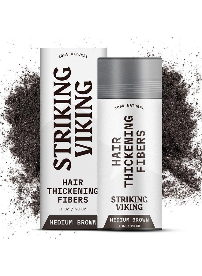 Striking Viking Hair Fibers for Thinning Hair (Medium Brown) 28g - Naturally Derived - Long Lasting Powder, Undetectable, Thicker Look for Men & Women - Image 1