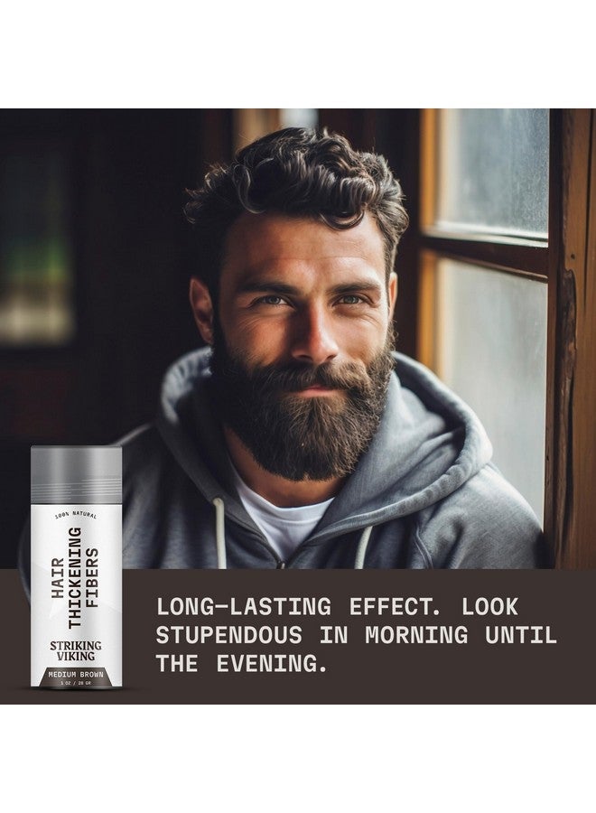 Striking Viking Hair Fibers for Thinning Hair (Medium Brown) 28g - Naturally Derived - Long Lasting Powder, Undetectable, Thicker Look for Men & Women - Image 3
