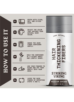 Striking Viking Striking Viking Hair Fibers for Thinning Hair (Medium Brown) 28g - Naturally Derived - Long Lasting Powder, Undetectable, Thicker Look for Men & Women  - Image 4