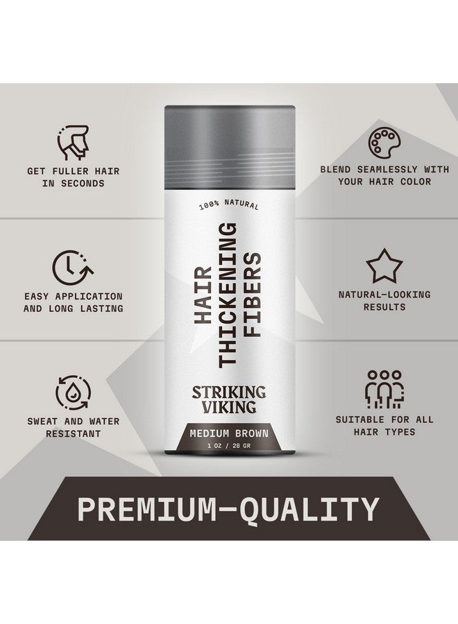 Striking Viking Hair Fibers for Thinning Hair (Medium Brown) 28g - Naturally Derived - Long Lasting Powder, Undetectable, Thicker Look for Men & Women - Image 2