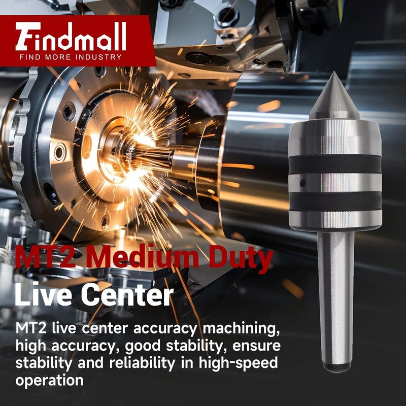 findmall مركز حي MT2 متوسط ​​الحمولة بزاوية 60 درجة مناسب لمراكز الذيل CNC، والمخارط اليدوية العادية والمخارط عالية السرعة - Image 2