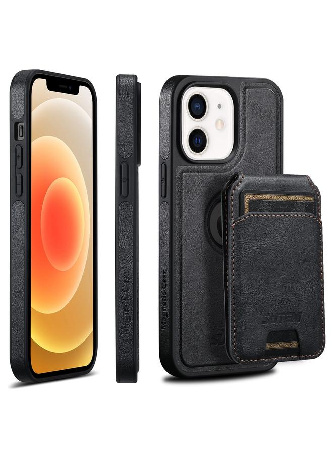 Suteni Case For iPhone 12 M2 Oil Wax MagSafe Horizontal Card Bag Phone Case - Image 1