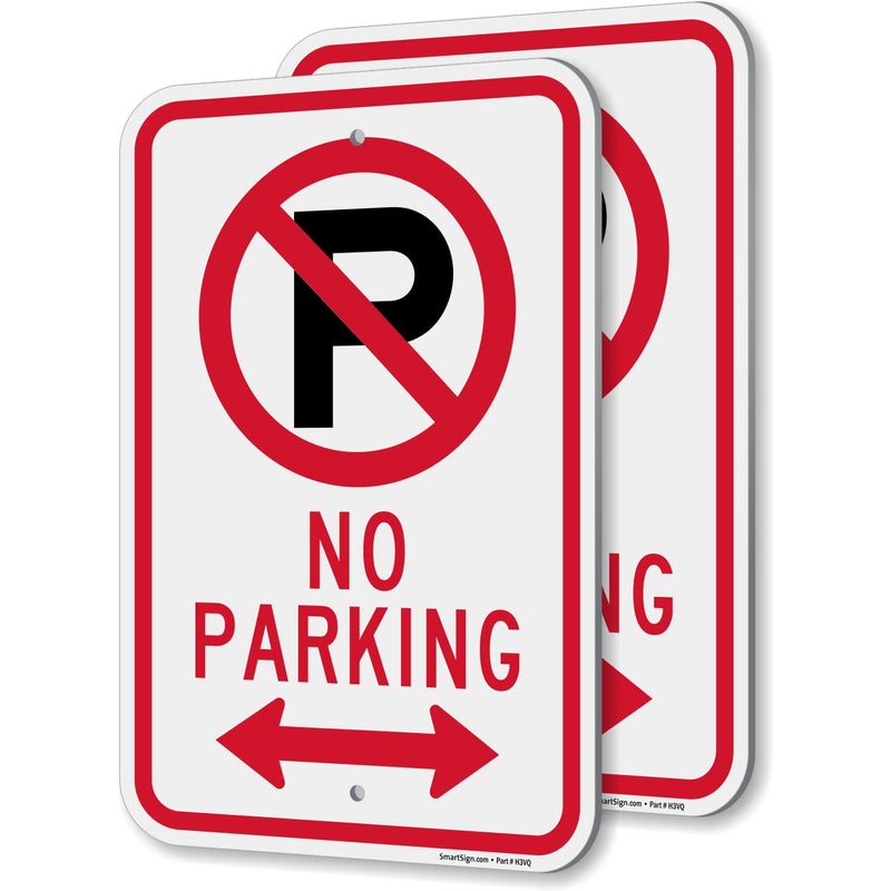 SmartSign No Parking Sign with Bidirectional Arrow and Symbol 2 Pack 18 x 12 inch 2mm Aluminum Composite RedBlack on White
