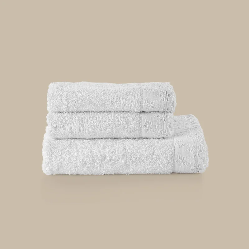 شافر Home Benofisto 3-Piece Scalloped Towel Set-White