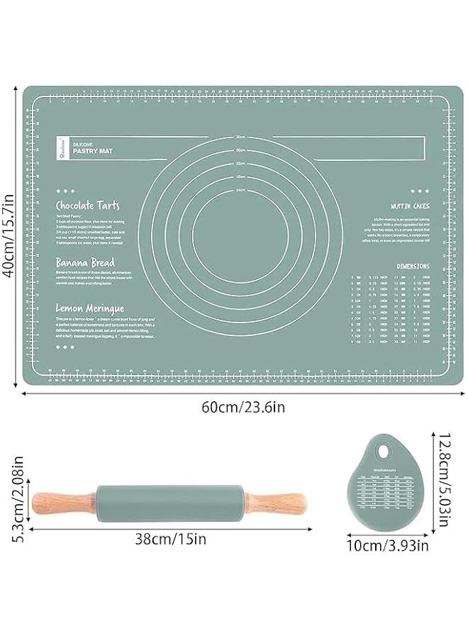 بيوينتي طقم بساط خبز سيليكون فاخر من ناتشورفيل - 60 × 40 سم غير قابل للانزلاق مع نشابة عجين وقطاعة عجين | مقاوم للحرارة وغير لاصق وامن للغسل في غسالة الصحون | مثالي للبسكويت والمعجنات والمزيد (اخضر) - Image 2