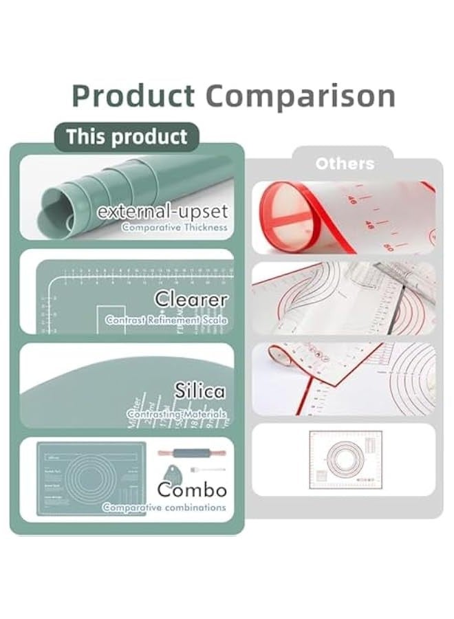 بيوينتي طقم بساط خبز سيليكون فاخر من ناتشورفيل - 60 × 40 سم غير قابل للانزلاق مع نشابة عجين وقطاعة عجين | مقاوم للحرارة وغير لاصق وامن للغسل في غسالة الصحون | مثالي للبسكويت والمعجنات والمزيد (اخضر) - Image 3