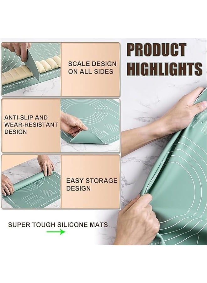 بيوينتي طقم بساط خبز سيليكون فاخر من ناتشورفيل - 60 × 40 سم غير قابل للانزلاق مع نشابة عجين وقطاعة عجين | مقاوم للحرارة وغير لاصق وامن للغسل في غسالة الصحون | مثالي للبسكويت والمعجنات والمزيد (اخضر) - Image 4