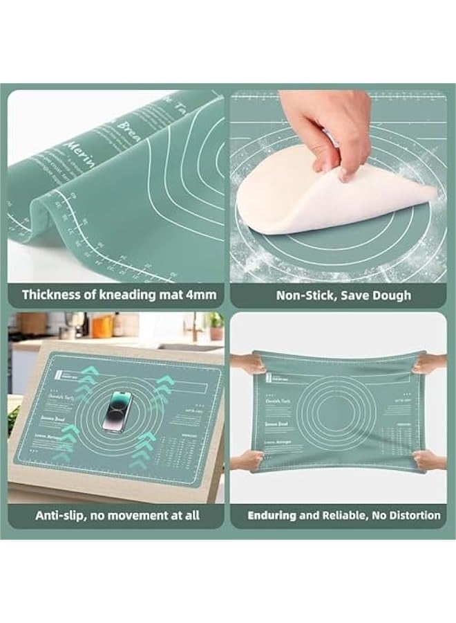 بيوينتي طقم بساط خبز سيليكون فاخر من ناتشورفيل - 60 × 40 سم غير قابل للانزلاق مع نشابة عجين وقطاعة عجين | مقاوم للحرارة وغير لاصق وامن للغسل في غسالة الصحون | مثالي للبسكويت والمعجنات والمزيد (اخضر) - Image 5