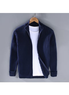 Generic New Spring Autumn Cardigan Sweater Mens Korean Trendy Zipper Up Base Layer Outerwear Black Knitted Top Jacket Casual Scene Dark blue  - Image 1