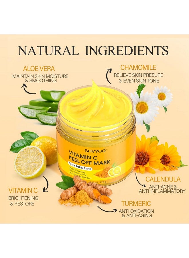 SHVYOG Vitamin C Peel Off Face Mask, Peel Off Mask with Turmeric, Blackhead Remover & Deep Cleansing Face Peel Mask, Vitamin C Exfoliating Face Mask for Blackheads, Large Pores, Dirts, Oil - Image 2