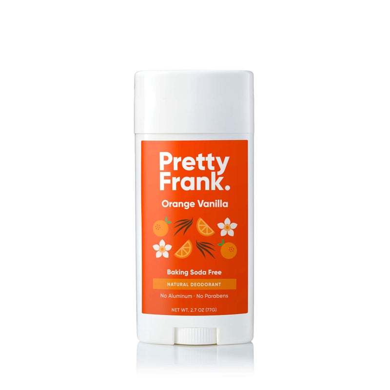 PRETTY FRANK مزيل العرق الطبيعي من بريتي فرانك خالي من الألمنيوم، خالي من بيكربونات الصوديوم، برائحة البرتقال والفانيليا (عبوة واحدة) | مناسب للبشرة الحساسة، فعال في التحكم بالروائح للنساء والرجال، مكونات عضوية وزيوت أساسية - Image 1