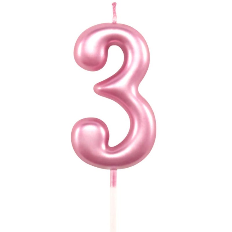 3rd Birthday Candle Three Years Pink Happy Birthday Number 3 Candles for Cake Topper Decoration for Party Kids Adults Numeral 30 23 37 33 13