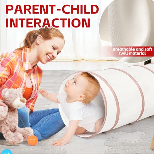 Moncoland Kids Play Tunnel Tent for Toddlers Pop Up Crawl Tunnel Toy for Baby or Pet with Neutral Color Collapsible Gift for Boy and Girl Play Tunnel Indoor and Outdoor Game Beige Tunnel - Image 5