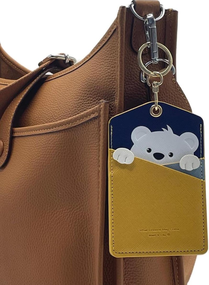 Generic Leather ID Badge Holder with Keychain - Cute Cartoon Animal Design, 3 Card Slots for Professionals, Students, Office & School Accessories (Yellow)  - Image 4