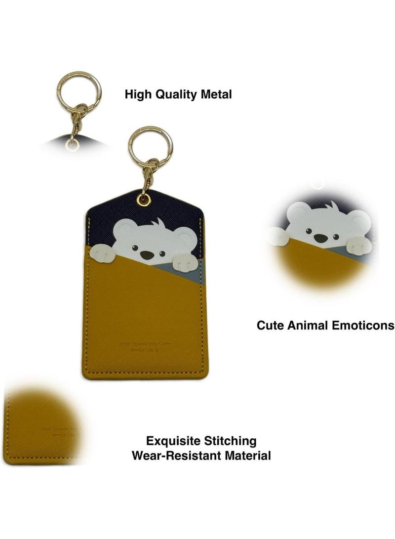 Generic Leather ID Badge Holder with Keychain - Cute Cartoon Animal Design, 3 Card Slots for Professionals, Students, Office & School Accessories (Yellow)  - Image 5