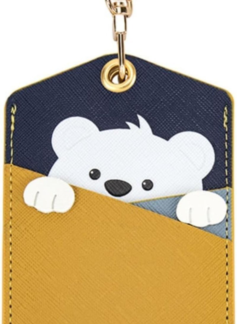 Generic Leather ID Badge Holder with Keychain - Cute Cartoon Animal Design, 3 Card Slots for Professionals, Students, Office & School Accessories (Yellow)  - Image 1