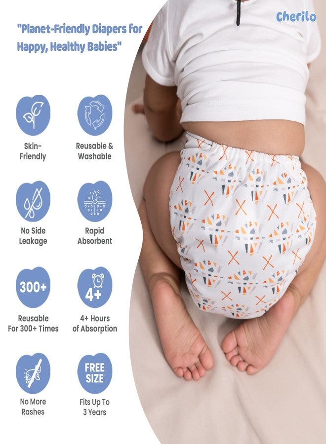 Cherilo Reusable Cloth Diaper for New Born Baby 0 to 3 years, Leakproof, Washable Cloth Diapers, No Side Leakage, Adjustable Free Size Pocket Diaper (Abstract Pattern Diaper + 1 Insert) - Image 3