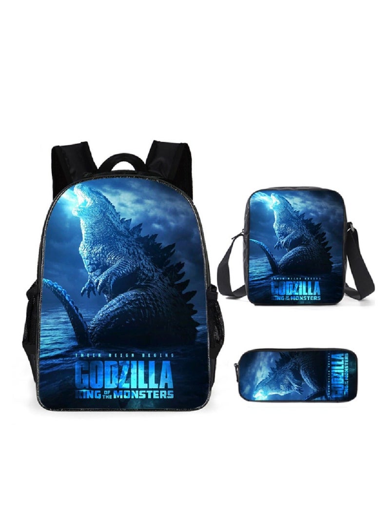 Godzilla Children's leisure load reducing large capacity printed backpack for elementary school students, 3-piece set - Image 1