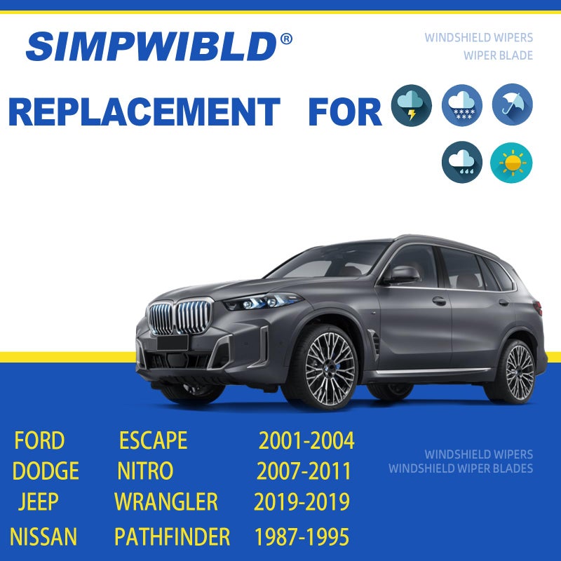 SIMPWIBLD 2 Factory Wiper Blades Replacement For 2001-2004 Ford Escape/2019-2020 Jeep Wrangler Original Equipment Windshield Wiper Blades Set 19"+19" (Set of 2) U/J HOOK - Image 2