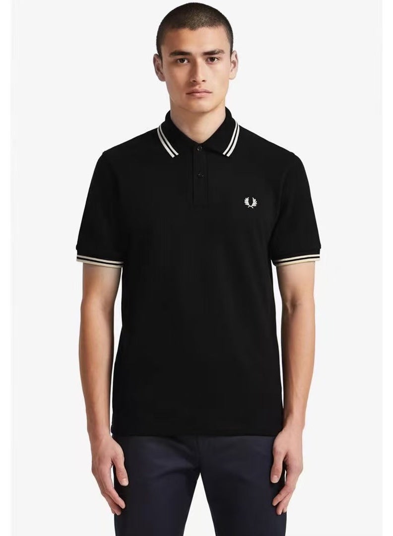 Fred Perry Twin Tipped Polo Shirt | Black Men’s Polo with White Striped Collar & Cuffs, Iconic Mod Style for Timeless Casual Fashion - Image 2