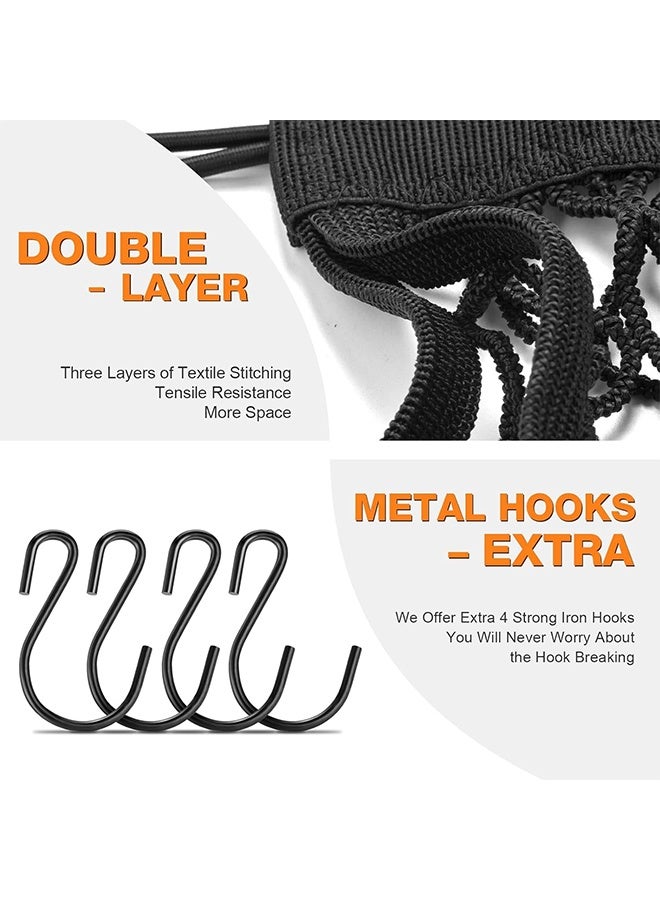MVAQKLM  2PCS Upgrade Cargo Net for Motorcycle Helmet Storage, 10"X11" High-Elastic Double Layer Bungee Net with 8 Extra Strong Metal Hooks, Luggage Strap Rack Expansion Organizer Net for Motorbike Trike Cycle - Image 4