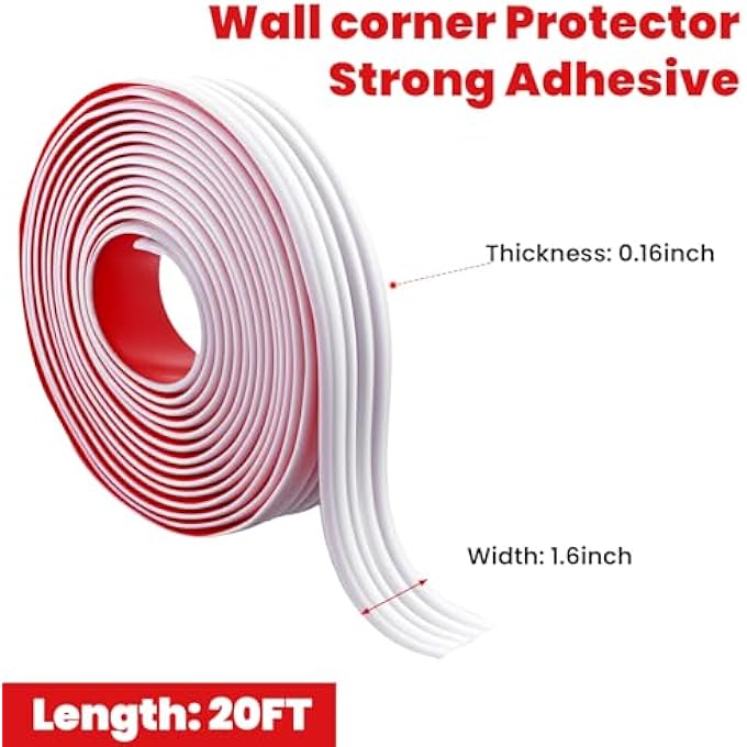 20FTX1.6IN FLEXIBLE WALL CORNER PROTECTOR TRIM,PEEL AND STICK TRIM MOLDING, SELF-ADHESIVE CHAIR RAIL PANEL MOLDING FOR WALL EDGE, CEILING, DOOR FRAMES, COUNTERTOP - Image 3