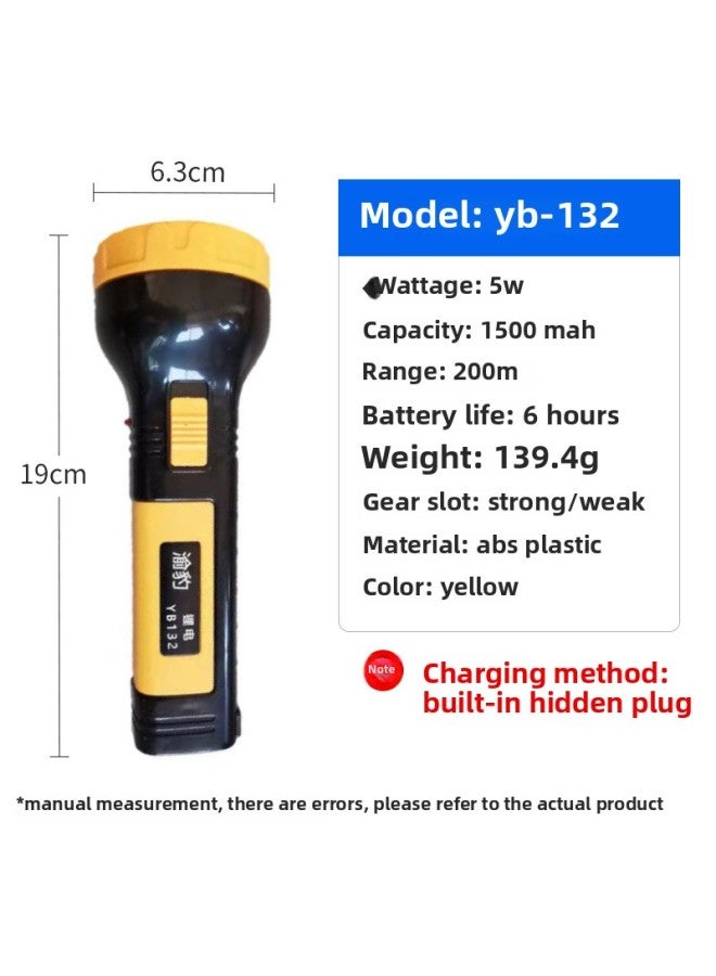 Kangming 8951 Flashlight Mini Kids Student Outdoor Home Lighting LED Rechargeable Plastic Flashlight-Product Specifications:Flashlight Yb-132 (lithium Battery Yellow)  - Image 1