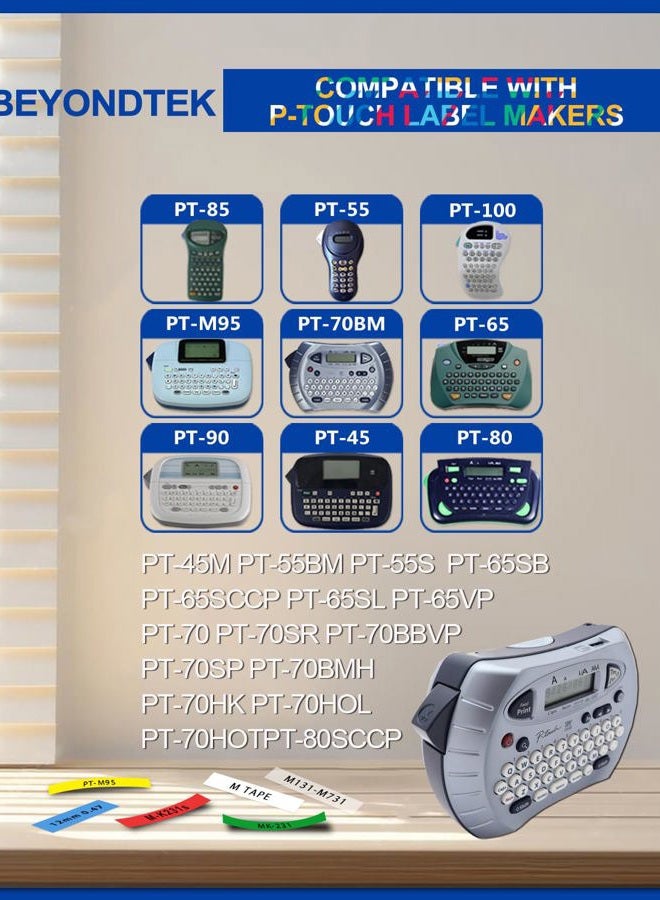BEYONDTEK 6-Pack Compatible with Brother P-Touch M-231 M Tape M-K 131 MK 231 431 531 631 731 Label Tape for Brother PT-65 PT-90 PT-M95 PT-70BM PT-45 Label Maker Tape 12mm 0.5 Inch x 26.2 Ft - Image 4