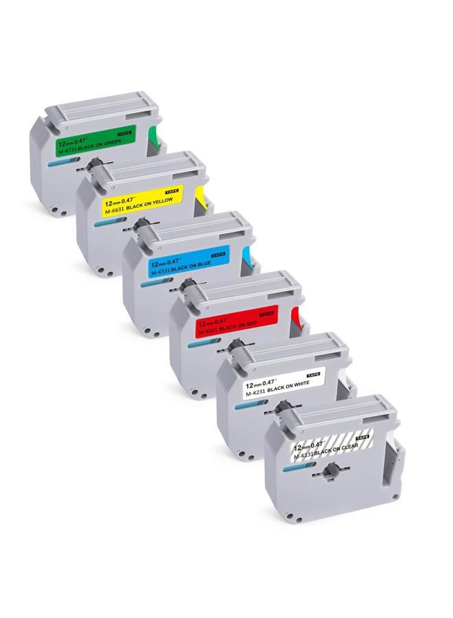 BEYONDTEK 6-Pack Compatible with Brother P-Touch M-231 M Tape M-K 131 MK 231 431 531 631 731 Label Tape for Brother PT-65 PT-90 PT-M95 PT-70BM PT-45 Label Maker Tape 12mm 0.5 Inch x 26.2 Ft - Image 1