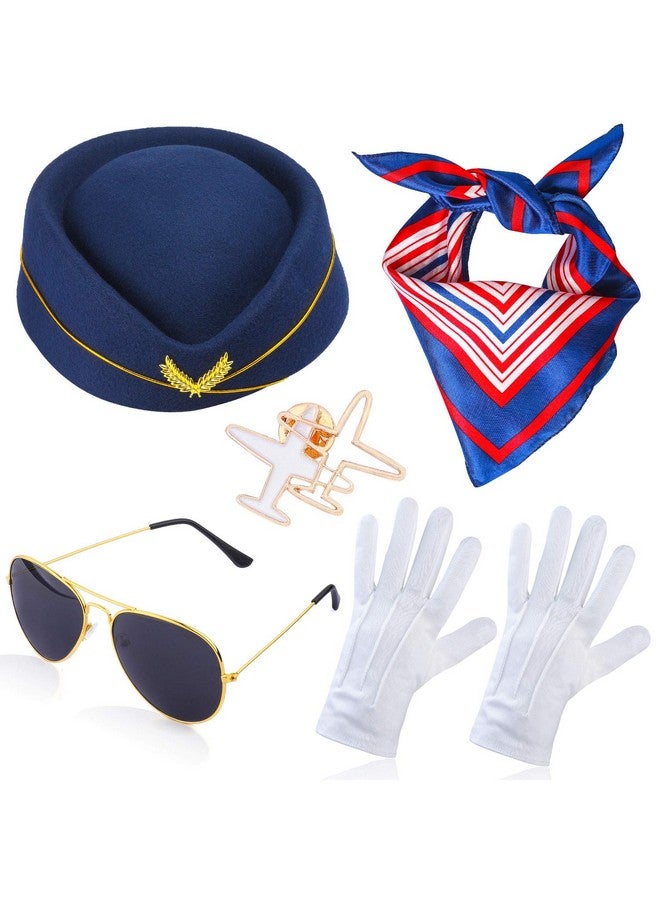 Beelittle Women's Stewardess Costume Accessories Flight Attendant Hat with Air Hostess Cosplay Costume Accessories (Navy1) - Image 1