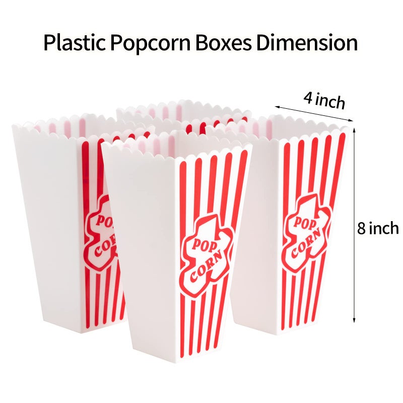 RAYMEA Plastic Popcorn Containers Red & White Striped Retro Style Reusable Popcorn Boxes for Movie Night 4 x8  (4 Pack) - Image 2