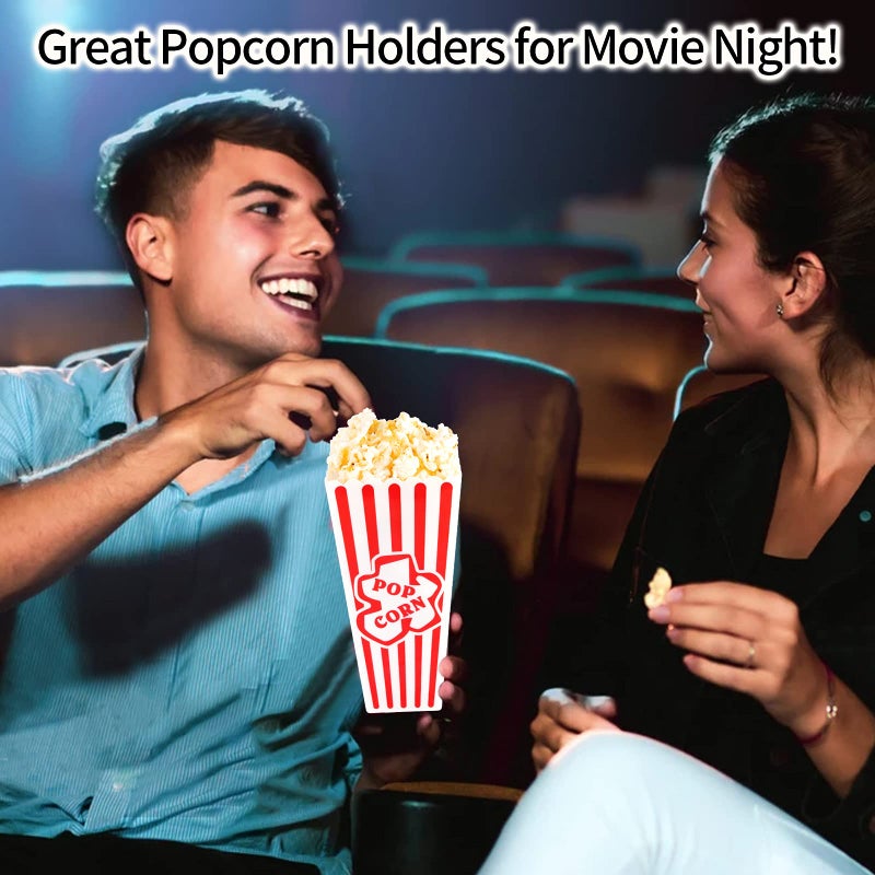 RAYMEA Plastic Popcorn Containers Red & White Striped Retro Style Reusable Popcorn Boxes for Movie Night 4 x8  (4 Pack) - Image 3