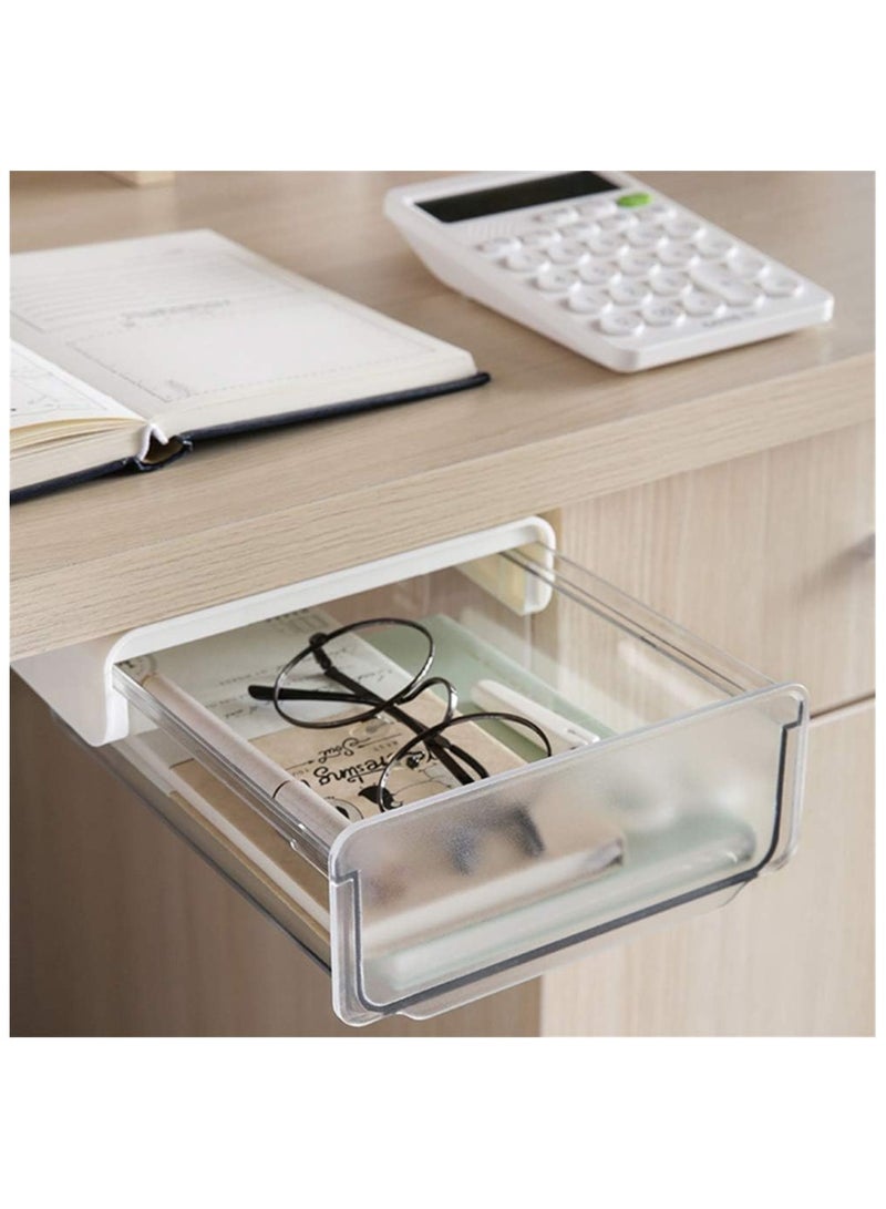 Under Desk Storage, Desk Organizer Drawer, Drawer Organizer Hidden Under Table Drawer Organizer Set for Office Home School, Self-Stick Drawer Tray (Transparent Color)  - Image 1
