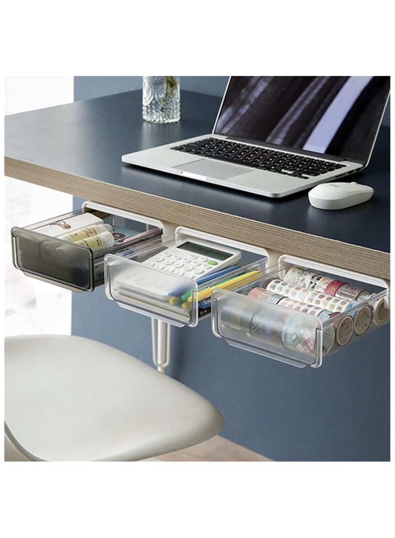 Under Desk Storage, Desk Organizer Drawer, Drawer Organizer Hidden Under Table Drawer Organizer Set for Office Home School, Self-Stick Drawer Tray (Transparent Color)  - Image 3