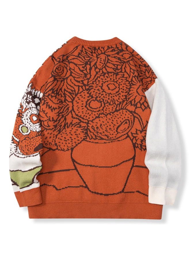 LILILEIDY Mens Crewneck Sweaters Graphic Comfortable Casual Knit Fall Winter Sweater Oversized Pullovers, Amber Sun – Sunflowers Knit Sweater, L - Image 2