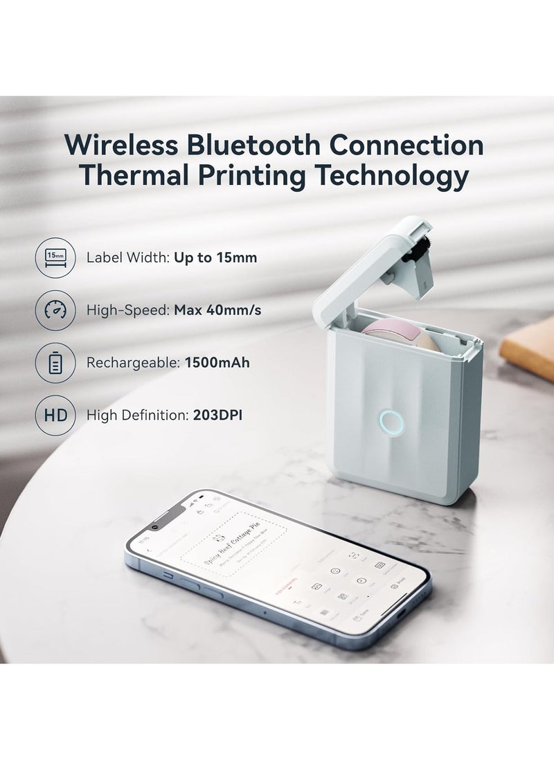 NIIMBOT - D110 Upgraded Version Mini Label Maker Machine D110-M Label Printer with 15mm Printing Width, Portable Bluetooth Thermal Printer, Sticker Maker with Multiple Templates, with 1 Roll 12*40mm White Tape for Office Organization Home Kitchen School, Blue - Image 1