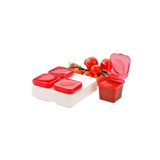 SET OF 4 HERB AND SAUCE BOXES FOR STORAGE AND FREEZING RED AND GREEN